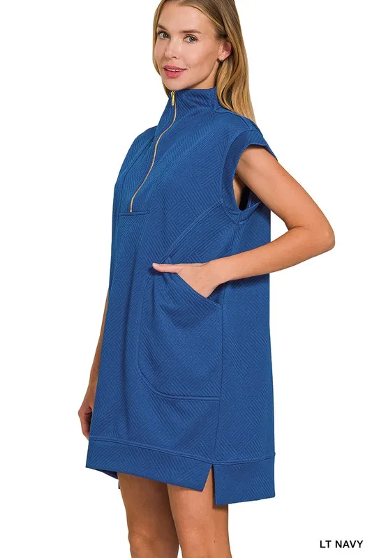 Zenana Textured Knit Jacquard Quarter Zipper Mini Dress - Image 3