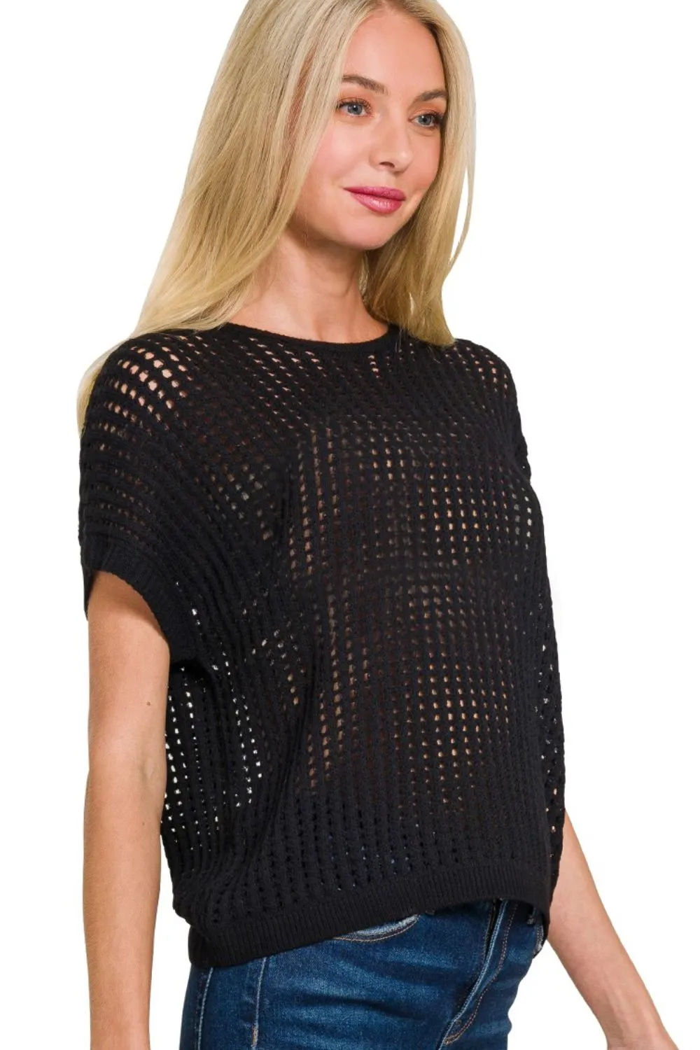Zenana Viscose Crochet Knit Sheer Hollow Sweater - Image 2