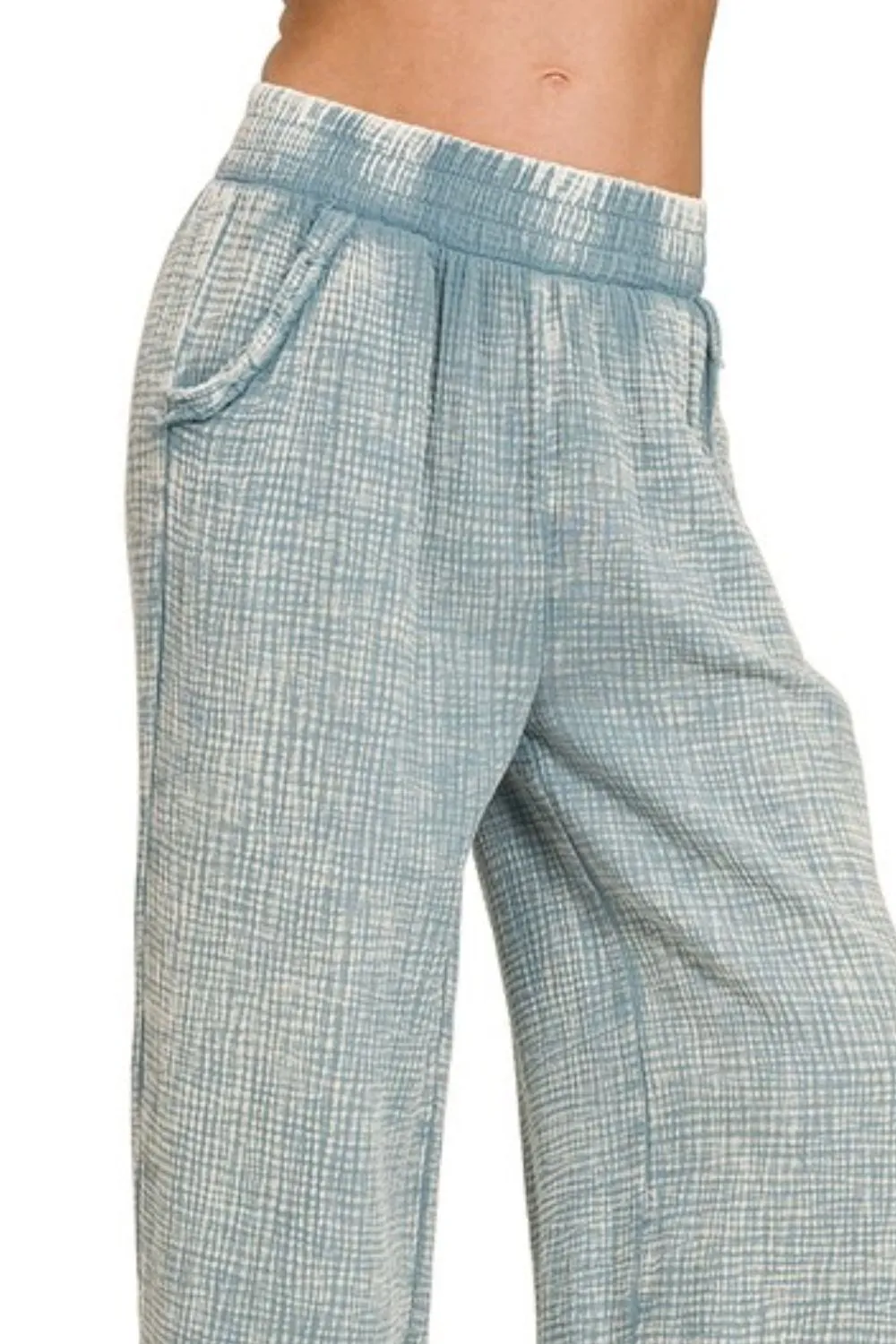 Zenana Washed Double Gauze Elastic Band Waist Pants - Image 3