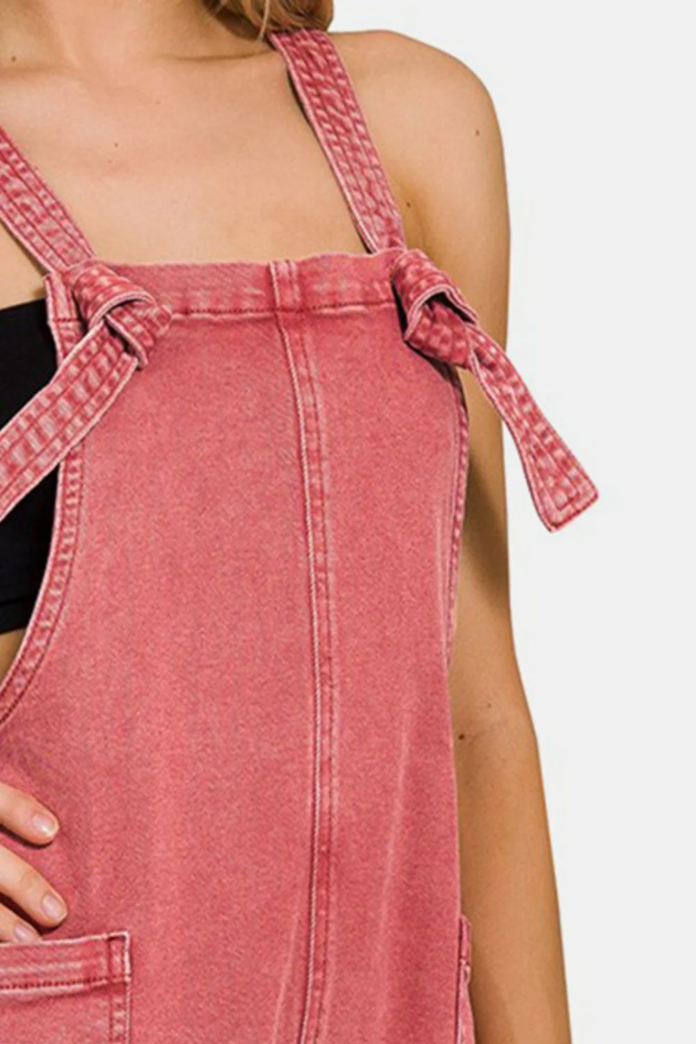 Zenana Washed Knot Strap Rompers - Image 3