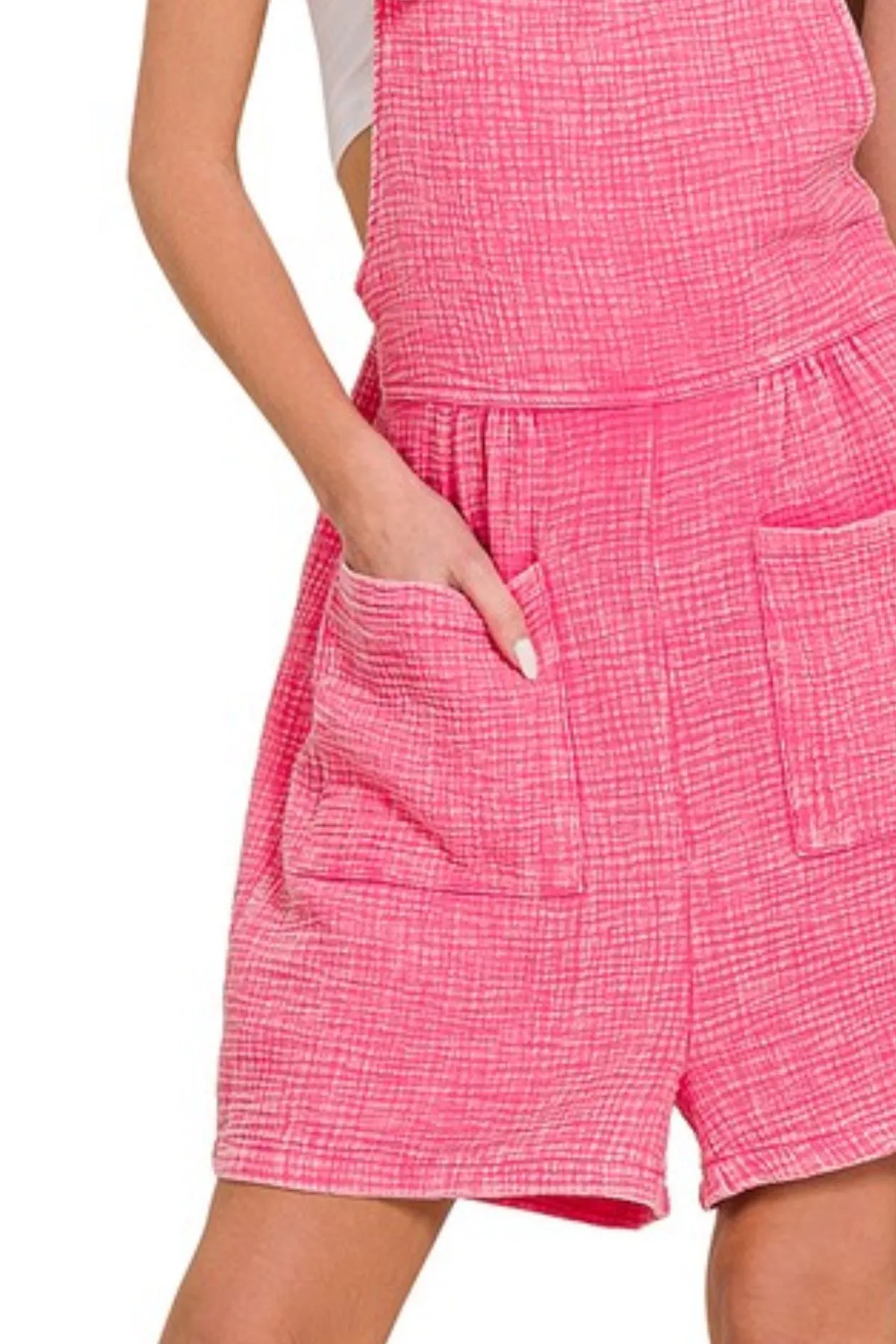 Zenana Woven Double Gauze Acid Washed Romper - Image 3