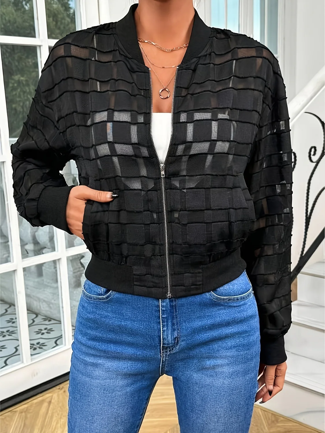 Zip Up Baseball Collar Outerwear - Image 2