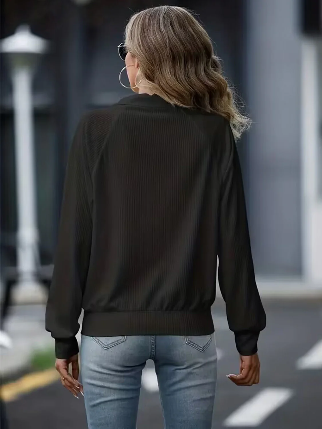 Zip Up Collared Neck Raglan Sleeve Jacket - Image 10