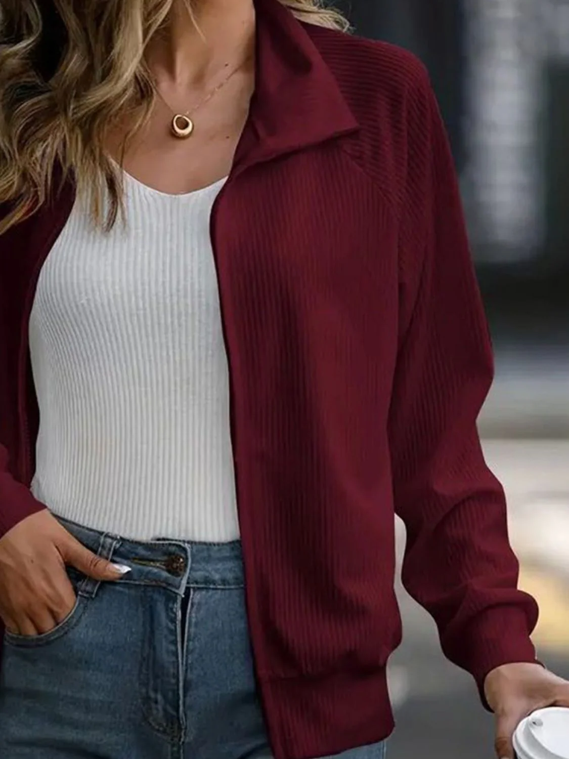 Zip Up Collared Neck Raglan Sleeve Jacket - Image 15