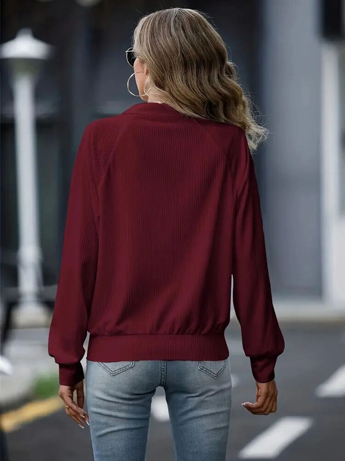 Zip Up Collared Neck Raglan Sleeve Jacket - Image 16