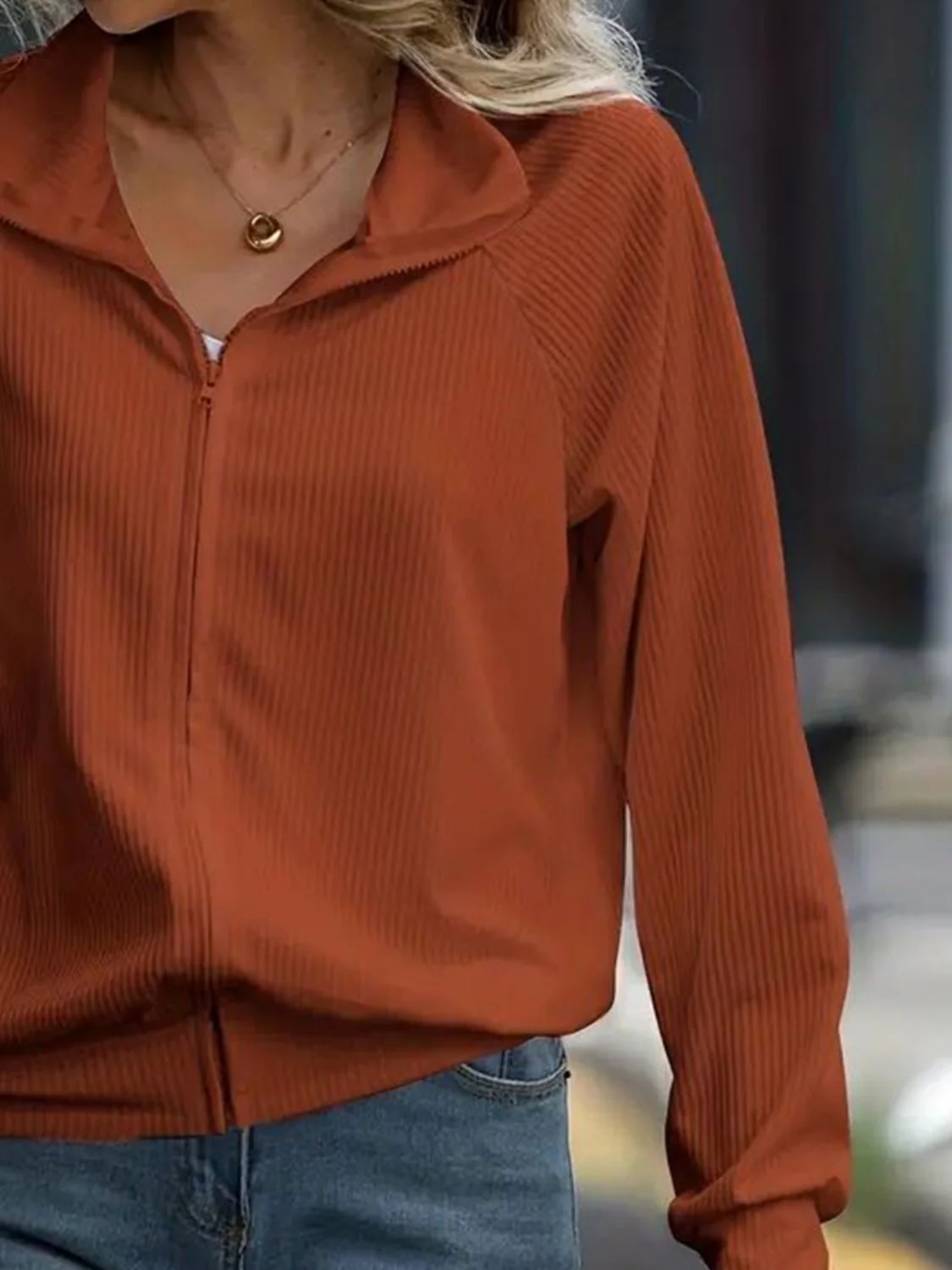 Zip Up Collared Neck Raglan Sleeve Jacket - Image 18