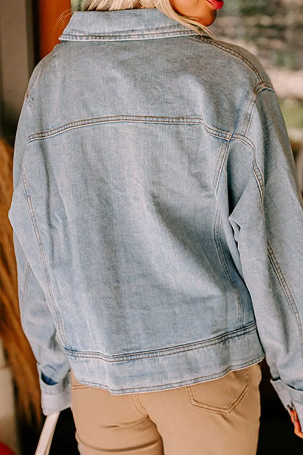 Zip Up Drop Shoulder Denim Jacket - Image 2