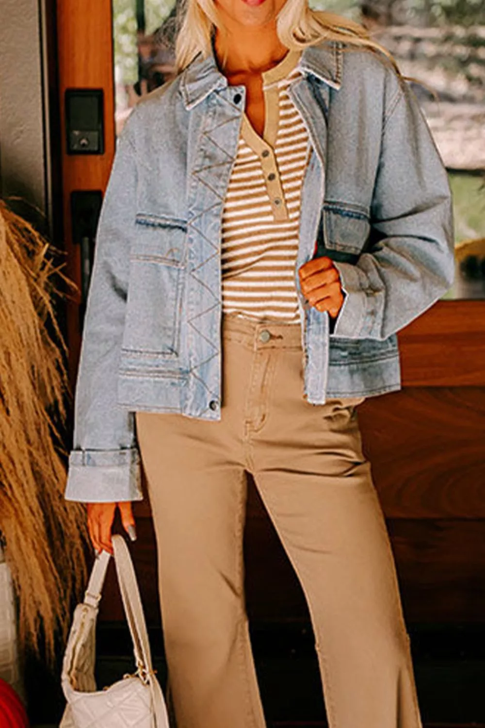 Zip Up Drop Shoulder Denim Jacket - Image 4