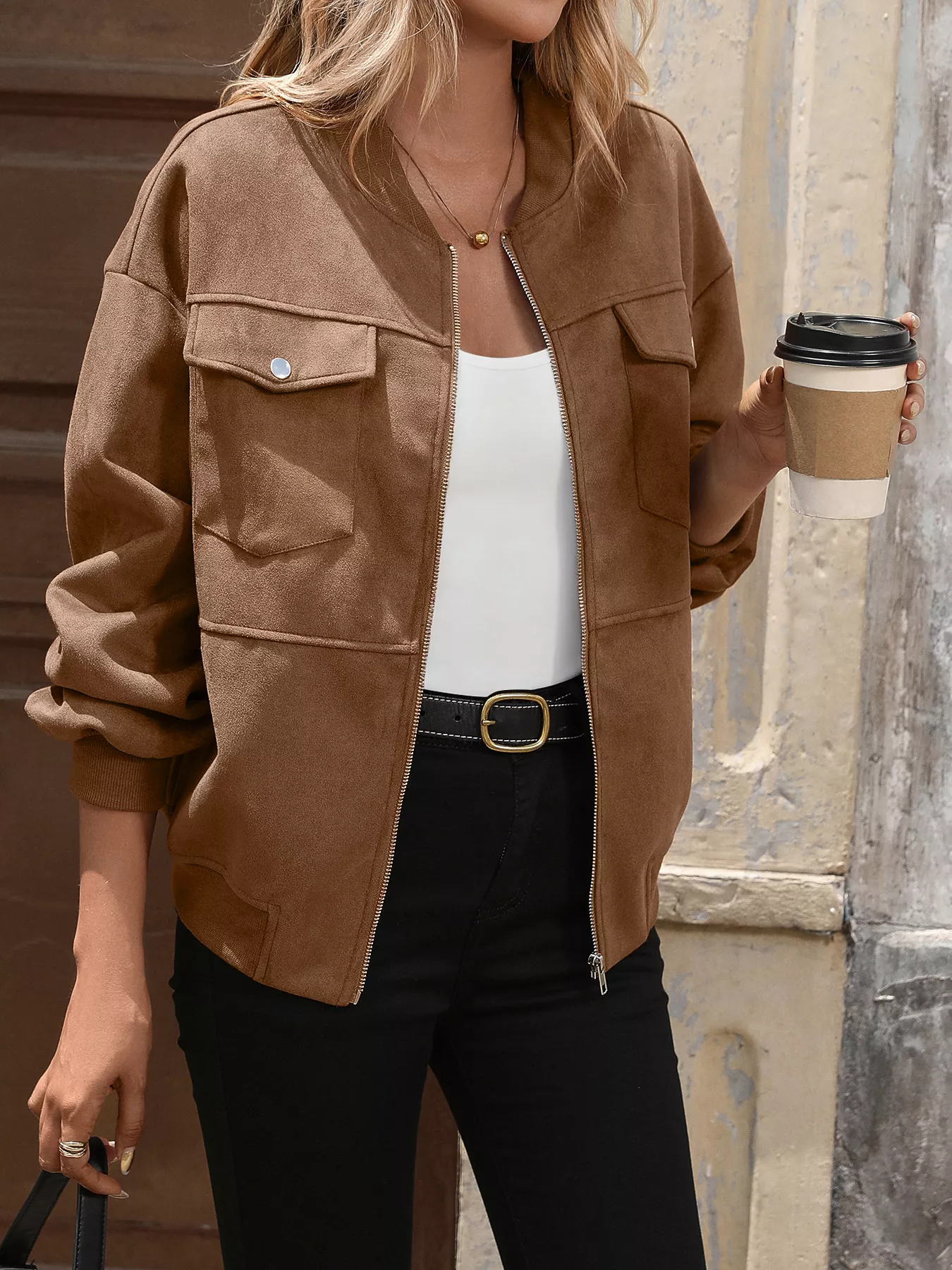 Zip Up Dropped Shoulder Jacket - Image 3