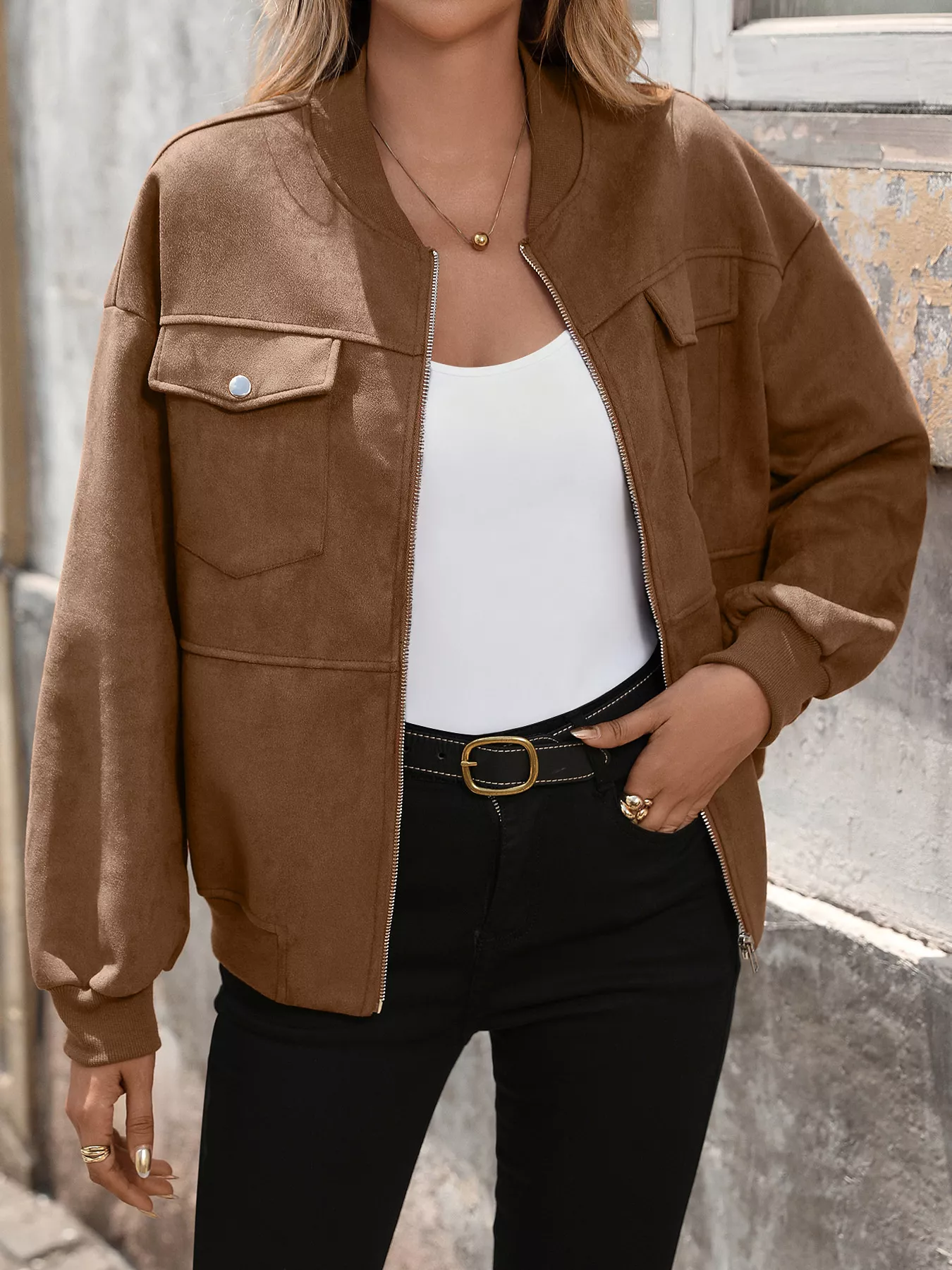 Zip Up Dropped Shoulder Jacket - Image 4