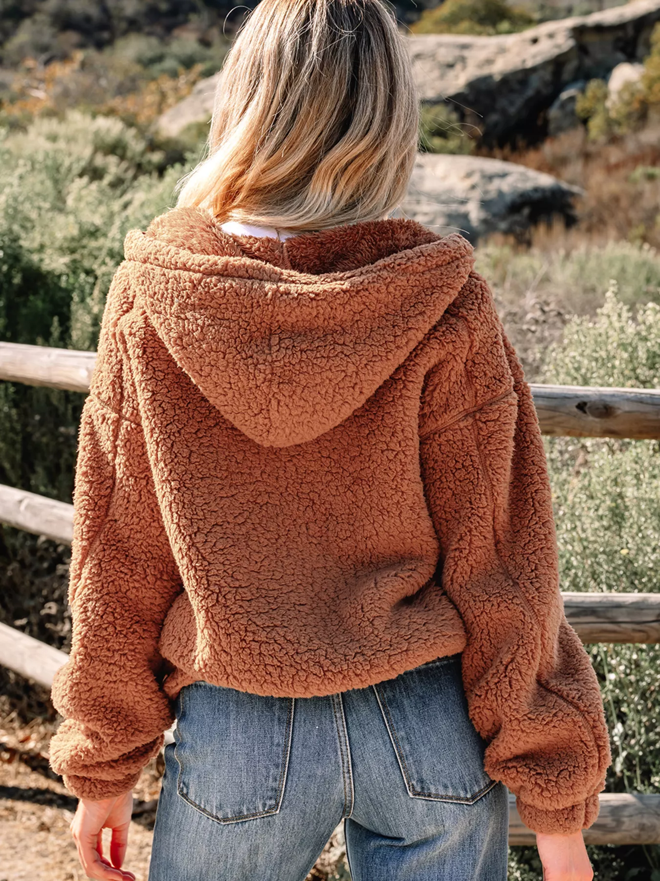 Zip Up Hooded Sherpa Jacket - Image 2