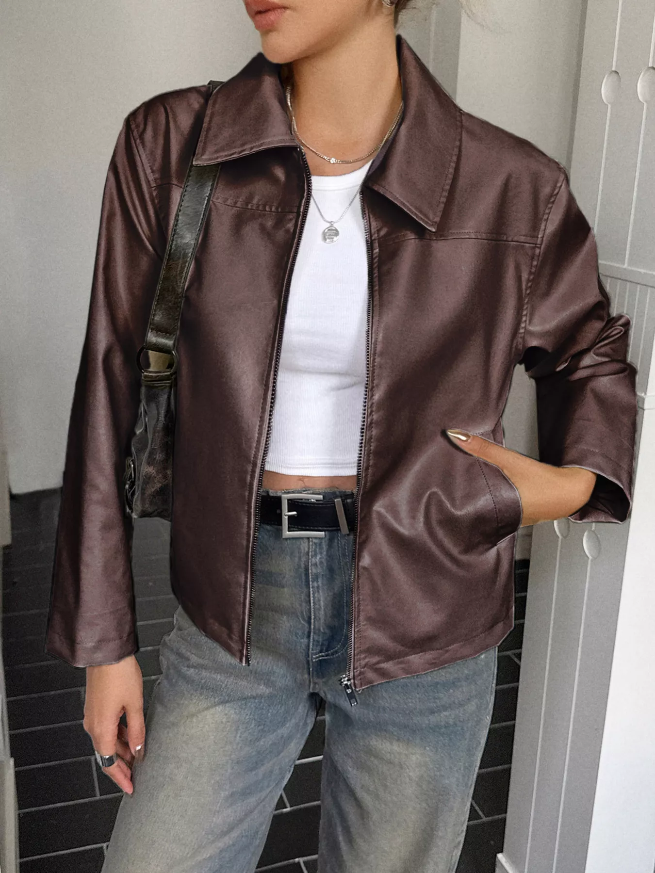 Zip Up Leather Jacket - Image 4