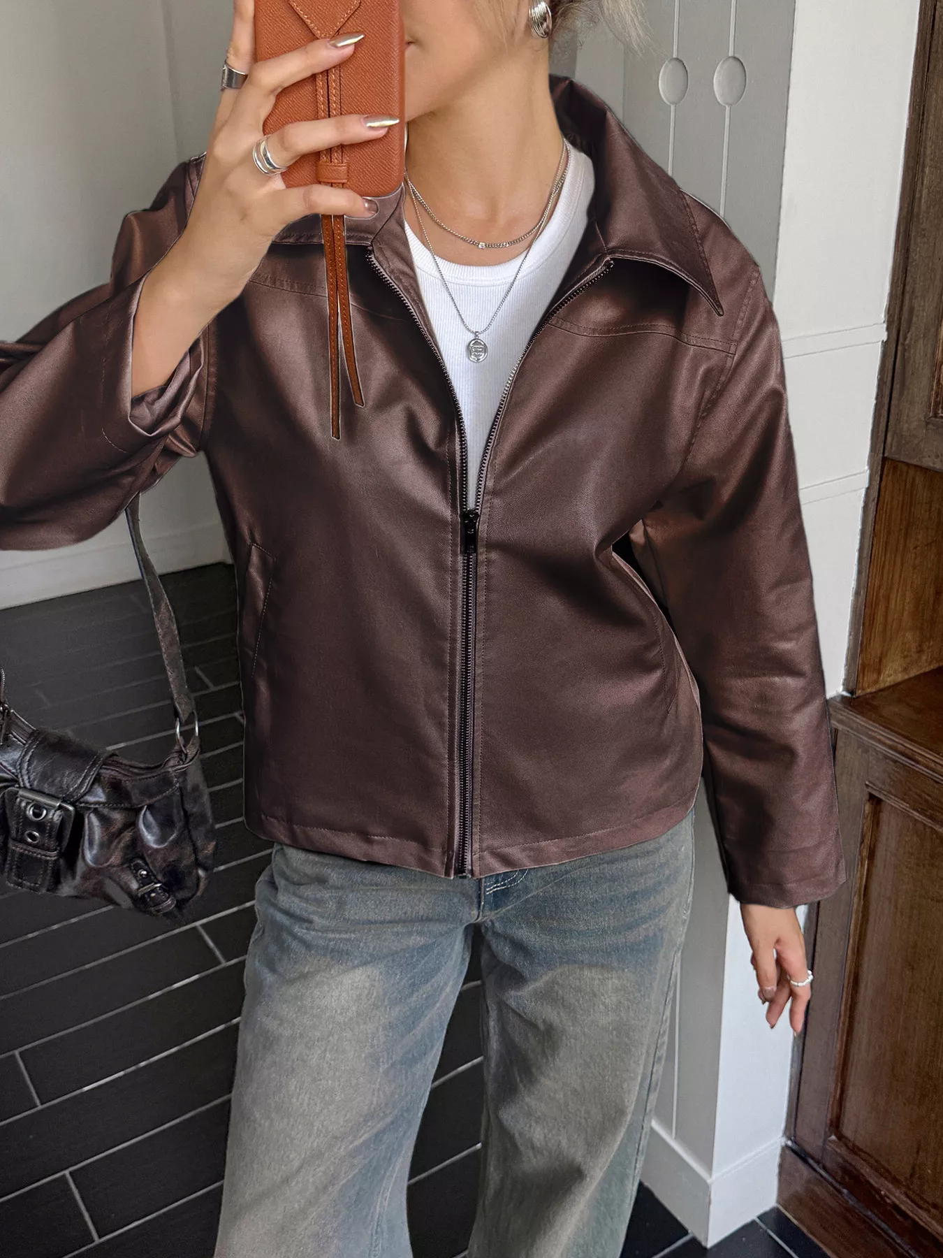 Zip Up Leather Jacket - Image 6