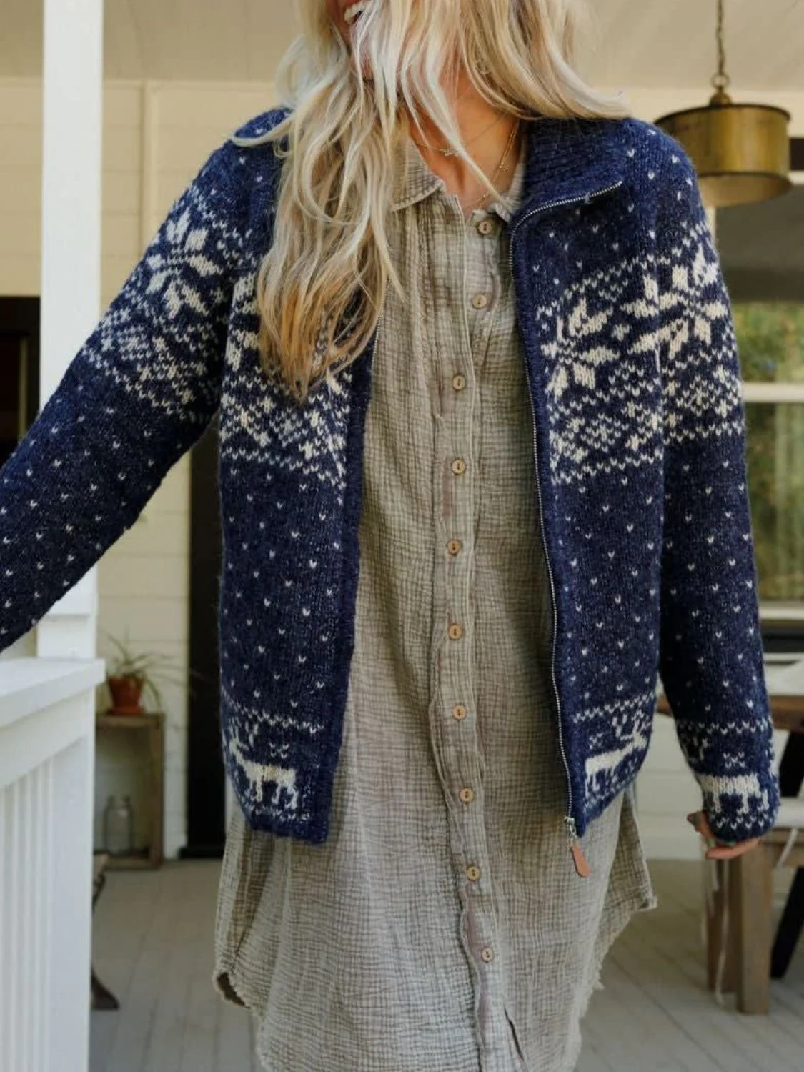 Zip Up Long Sleeve Cardigan - Image 2
