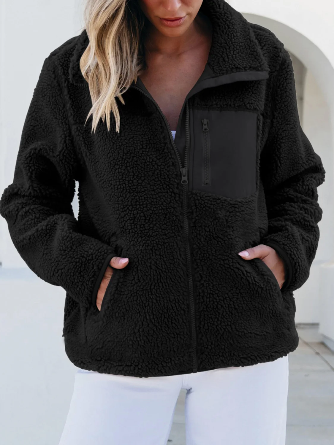 Zip Up Long Sleeve Plush Jacket - Image 12