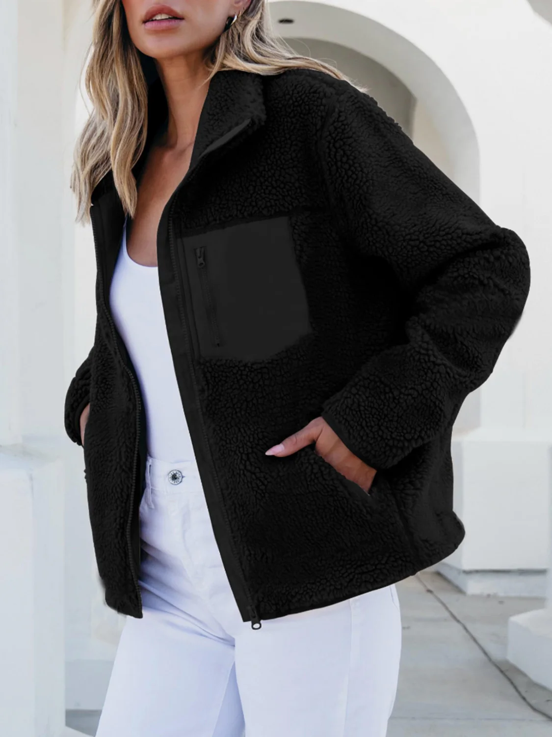 Zip Up Long Sleeve Plush Jacket - Image 14