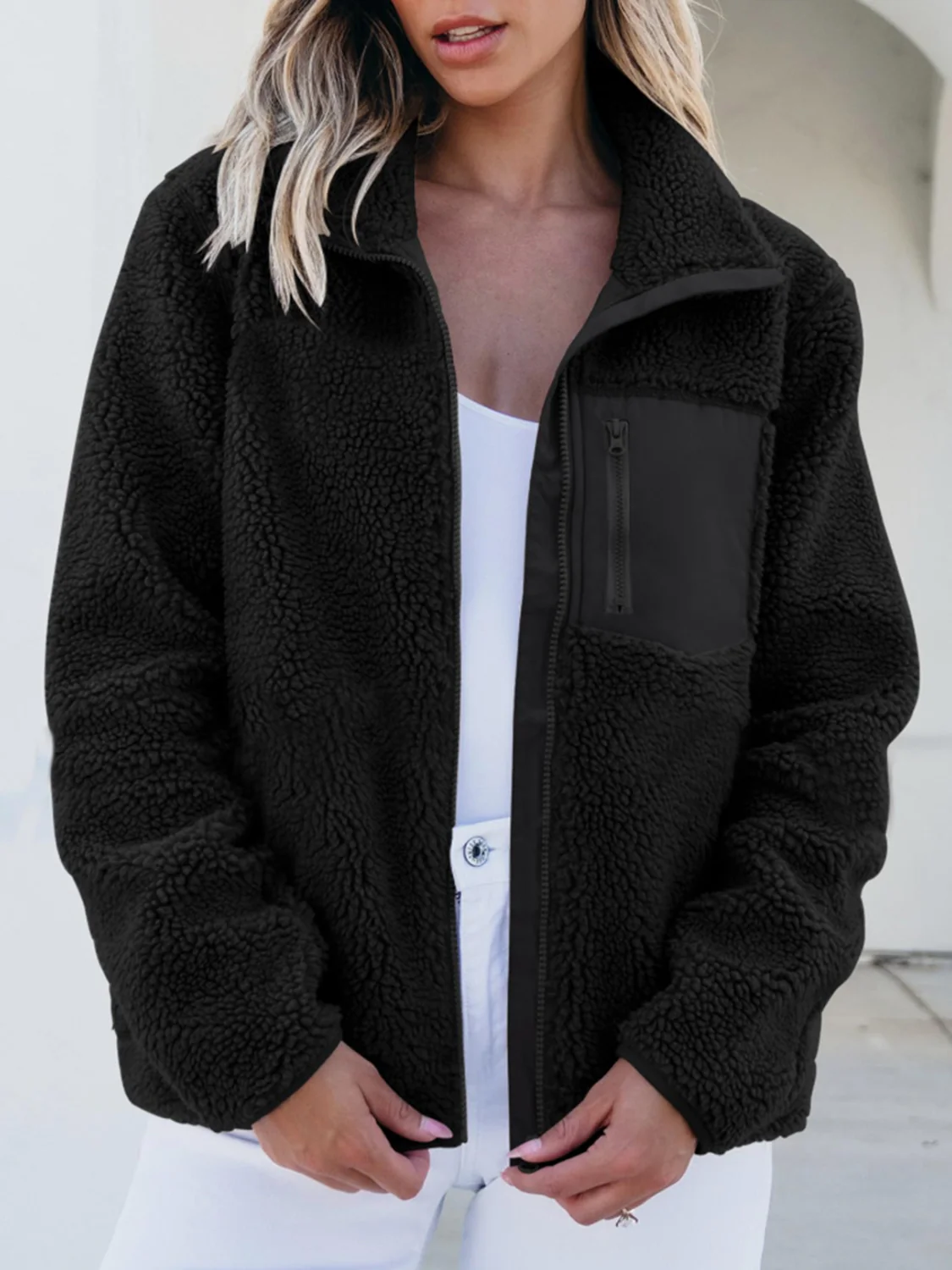Zip Up Long Sleeve Plush Jacket - Image 15