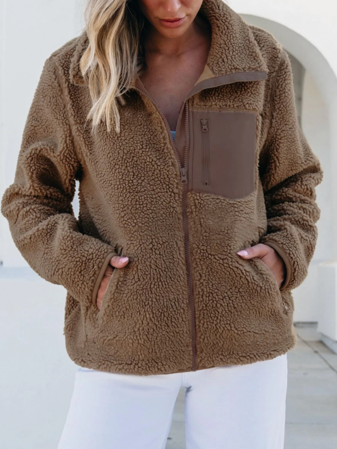 Zip Up Long Sleeve Plush Jacket - Image 3