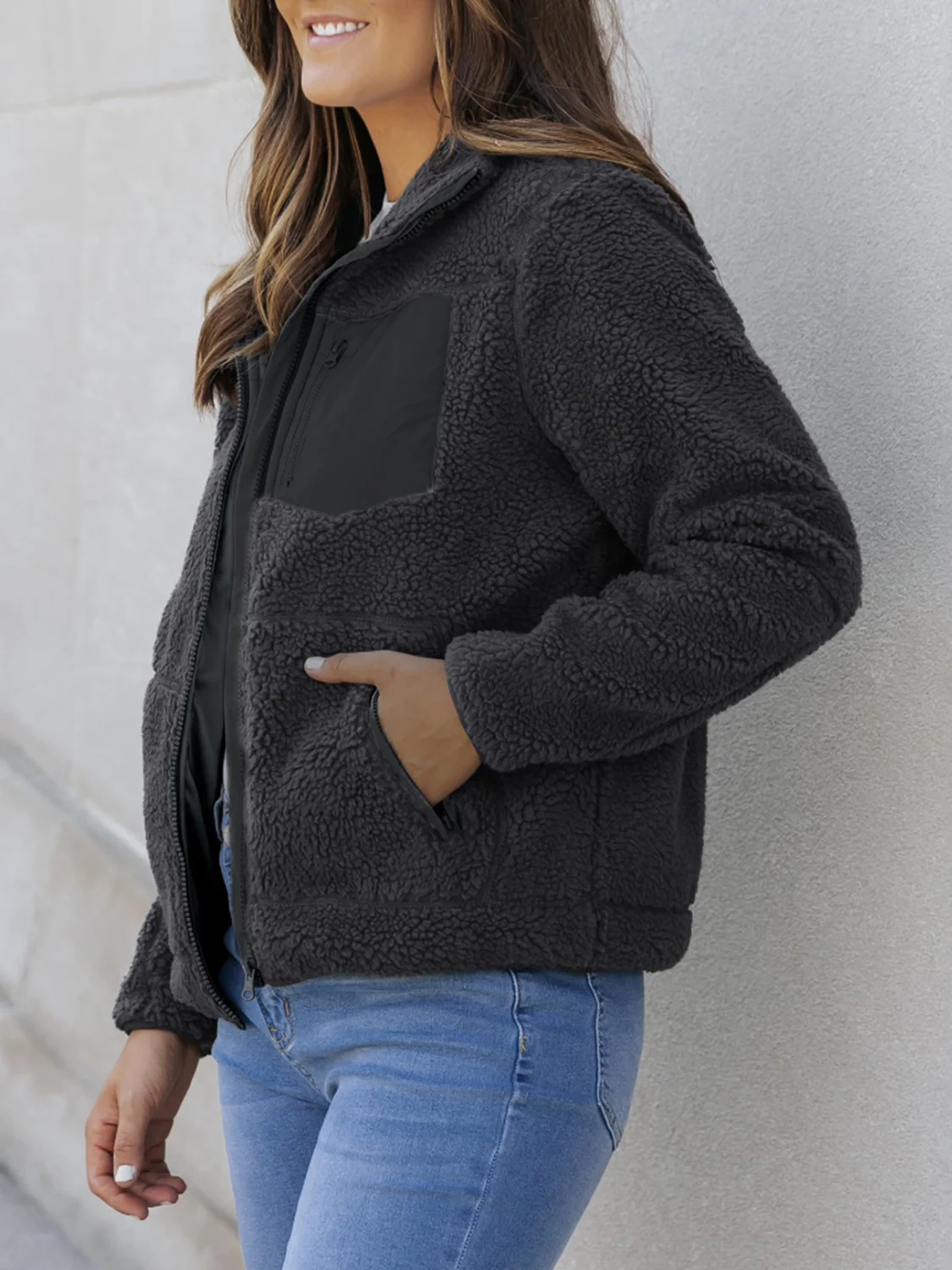 Zip Up Long Sleeve Plush Jacket - Image 6