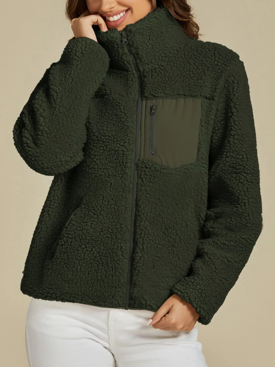 Zip Up Long Sleeve Plush Jacket - Image 8