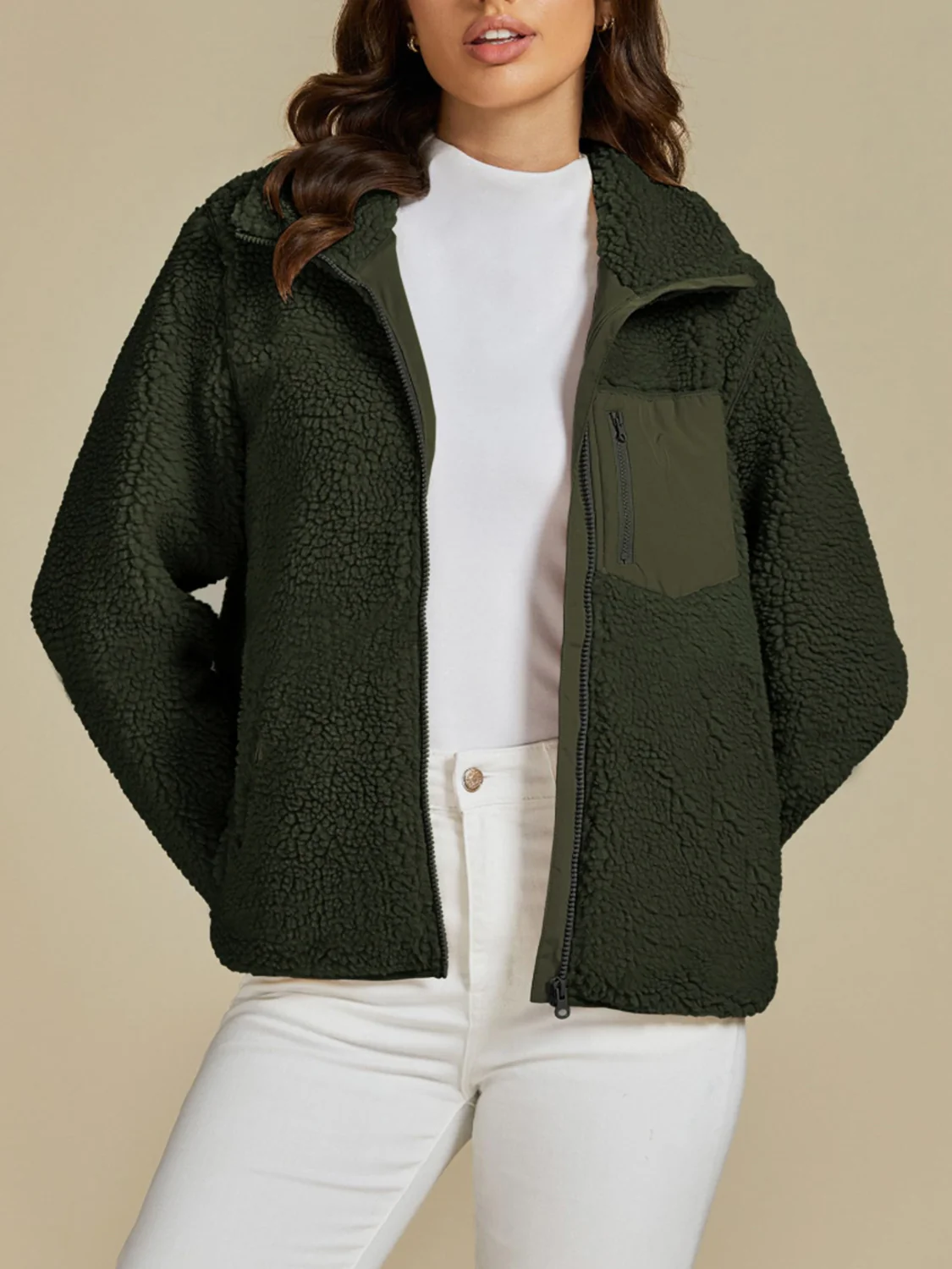 Zip Up Long Sleeve Plush Jacket - Image 9
