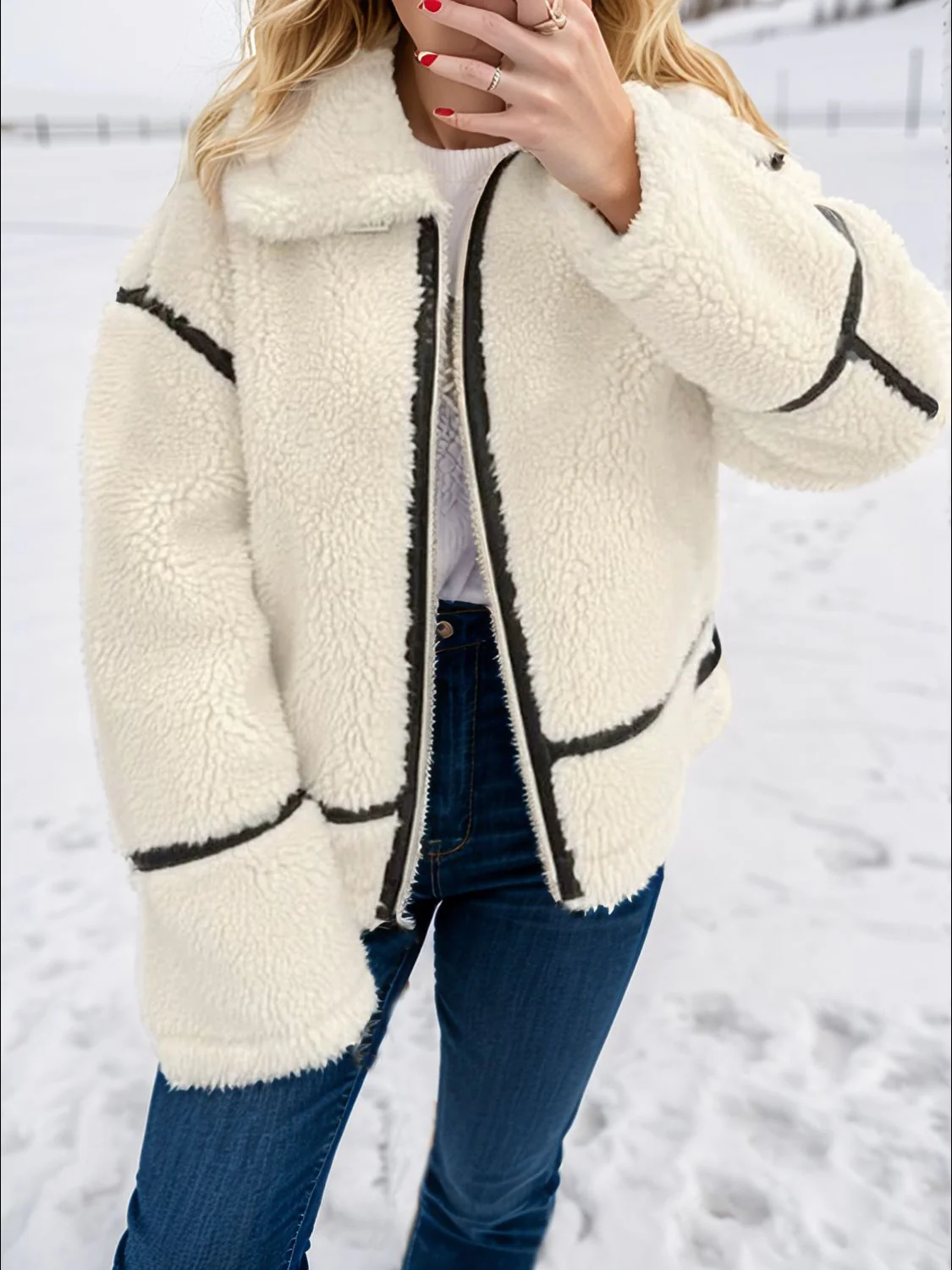 Zip Up Long Sleeve Sherpa Jacket - Image 2