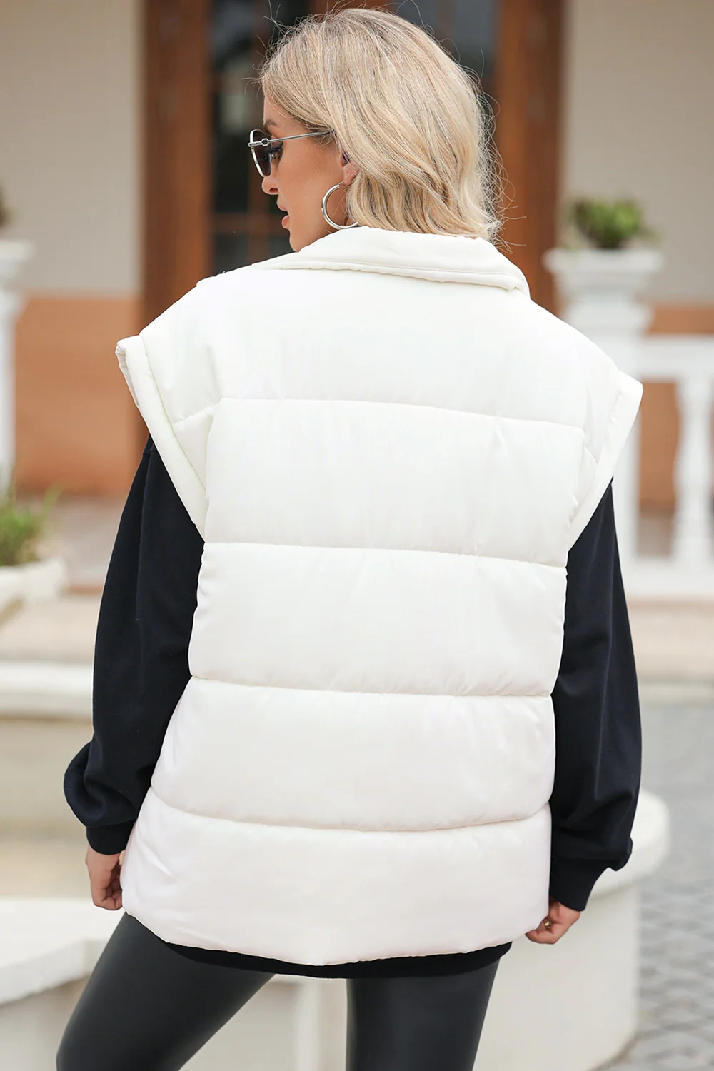 Zip Up Puffer Vest Coat with Pockets - Image 5