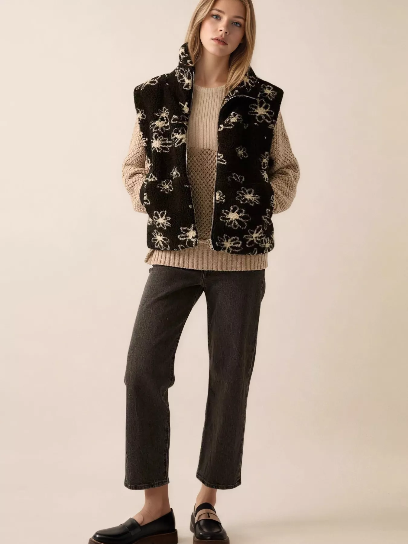 Zip Up Vest Coat with Pockets - Image 4