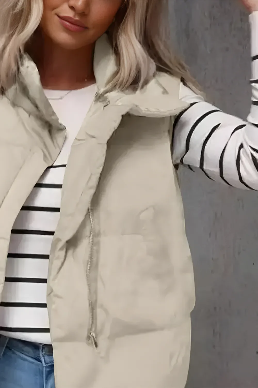 Zip Up Vest Coat with Pockets - Image 3