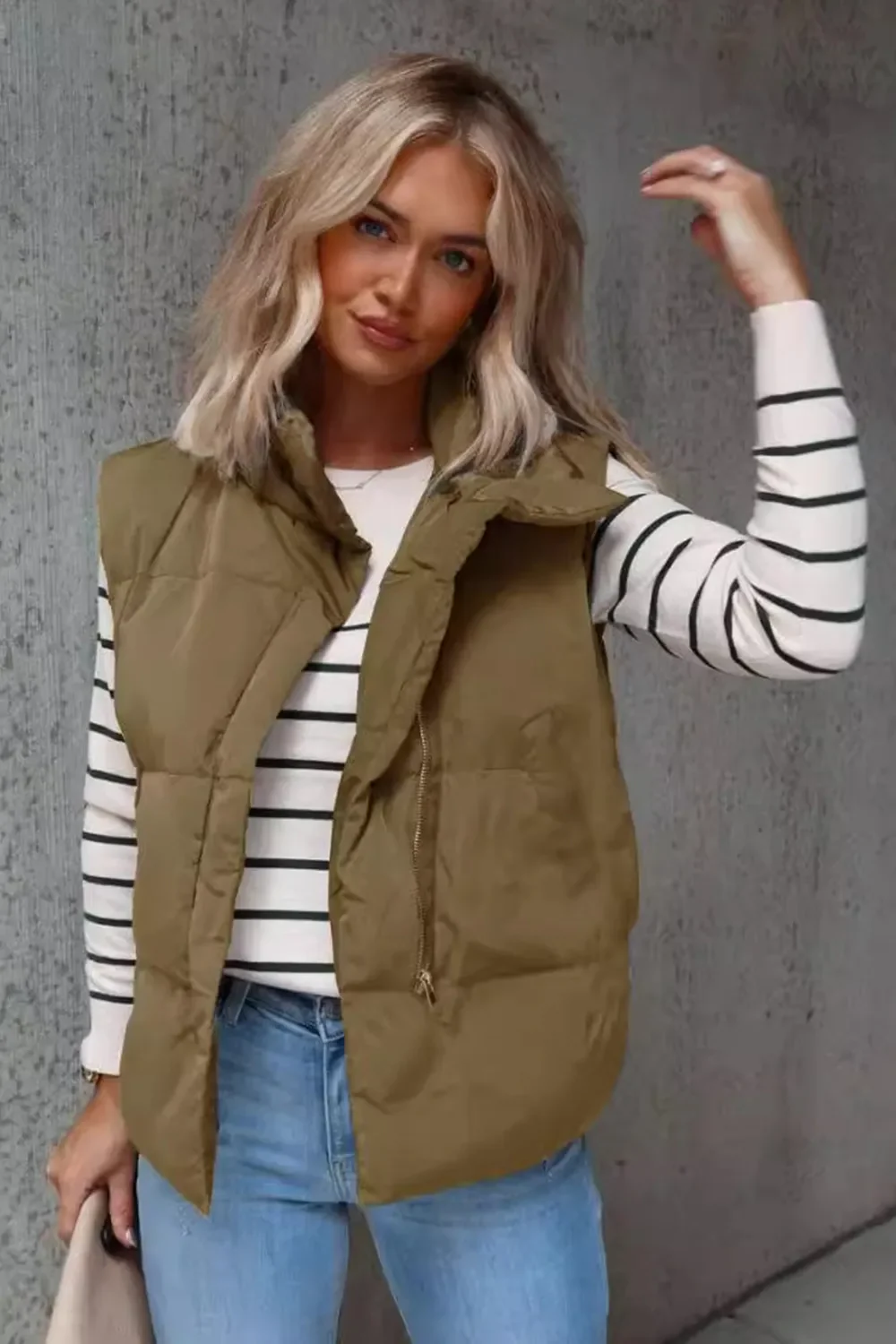 Zip Up Vest Coat with Pockets - Image 4