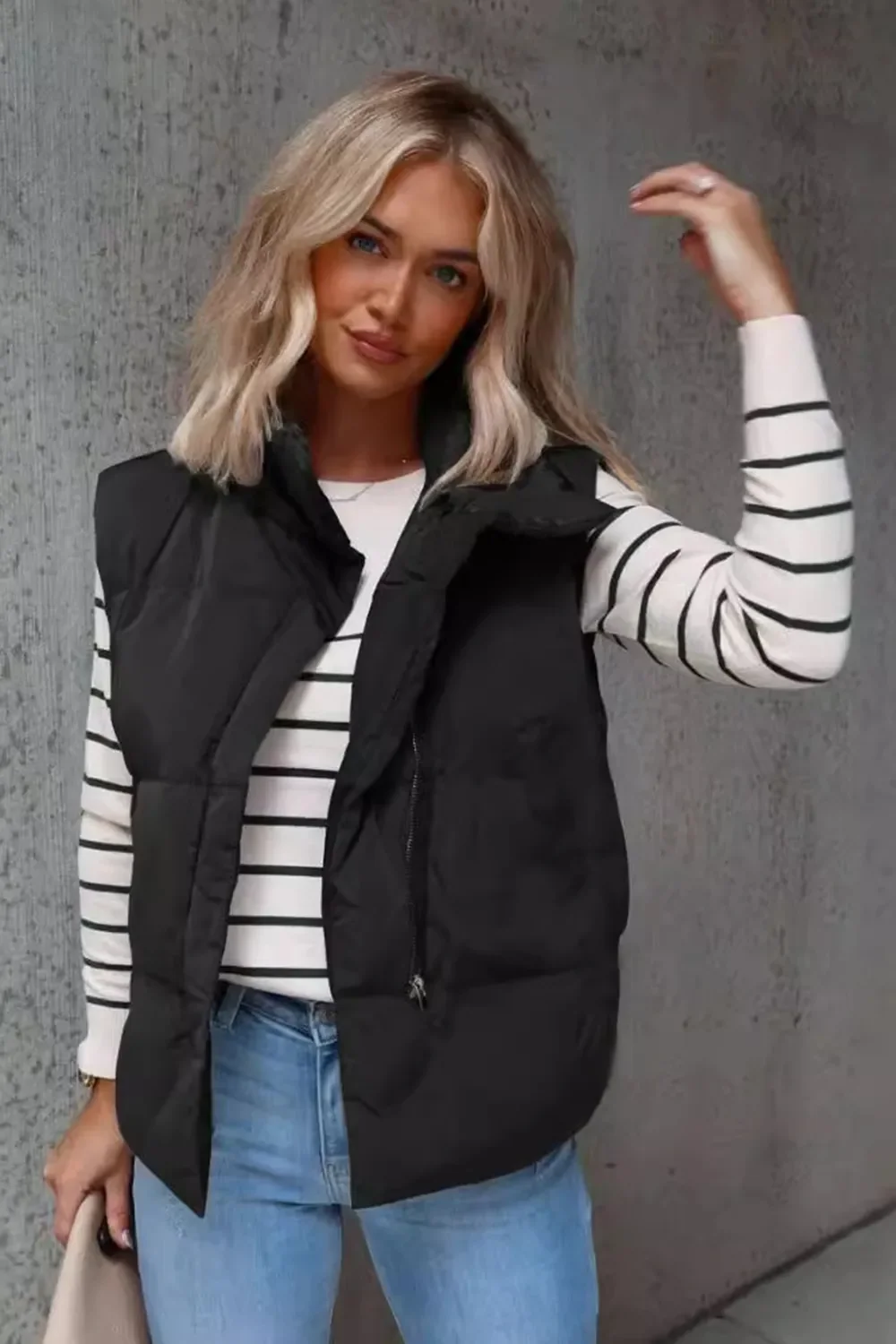 Zip Up Vest Coat with Pockets - Image 7