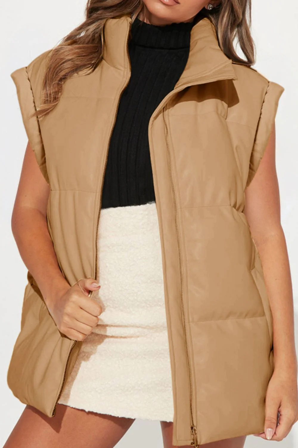 Zip Up Vest Coat with Pockets - Image 3