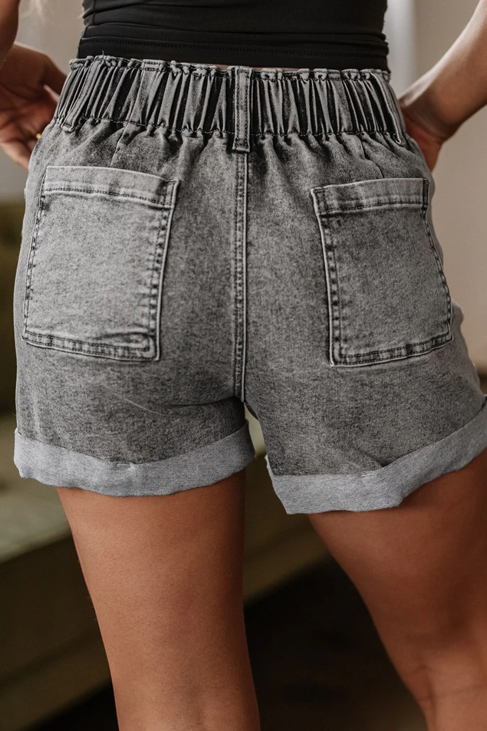 Zipped Cuffed Edge Denim Shorts - Image 4